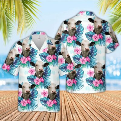 Hawaiian Cow Shirt, Black Baldy Foot Sign Pattern 3D Hawaiian Shirt, Animal Hawaiian Shirt, Farmer Short Sleeve Shirt