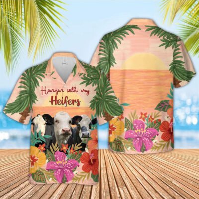 Hawaiian Cow Shirt, Black Baldy Hangin With My Heifers 3D Hawaiian Shirt, Animal Hawaiian Shirt, Farmer Short Sleeve Shirt