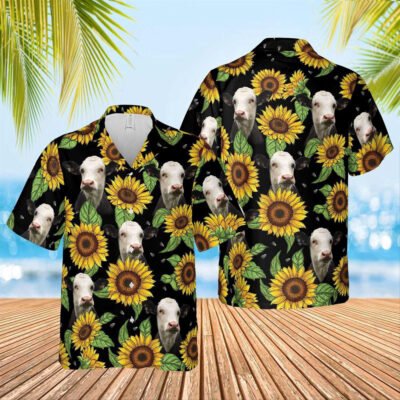 Hawaiian Cow Shirt, Black Baldy Sunflower Hawaiian Shirt 2023, Animal Hawaiian Shirt, Farmer Short Sleeve Shirt