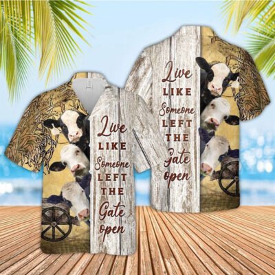 Hawaiian Cow Shirt, Black Baldy Woods Pattern Hawaiian Shirt, Animal Hawaiian Shirt, Farmer Short Sleeve Shirt