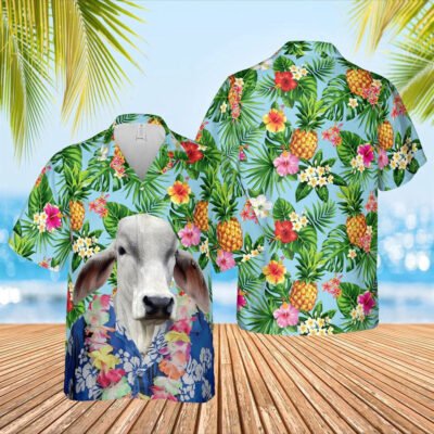 Hawaiian Cow Shirt, Brahman Cattle Big Face Funny Hawaiian Shirt, Animal Hawaiian Shirt, Farmer Short Sleeve Shirt