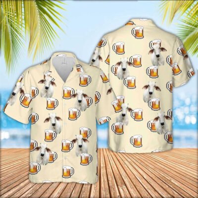 Hawaiian Cow Shirt, Brahman Cattle Drink Beer Pattern Hawaiian Shirt, Animal Hawaiian Shirt, Farmer Short Sleeve Shirt