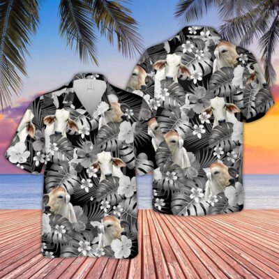 Hawaiian Cow Shirt, Brahman Cattle Grey 3D Hawaiian Shirt, Animal Hawaiian Shirt, Farmer Short Sleeve Shirt