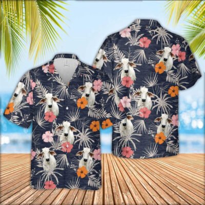 Hawaiian Cow Shirt, Brahman Cattle Tropical Exotic Hawaiian Shirt, Animal Hawaiian Shirts, Farmer Shirts