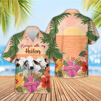 Hawaiian Cow Shirt, Brahman Hangin With My Heifers 3D Hawaiian Shirt, Animal Hawaiian Shirt, Farmer Short Sleeve Shirt