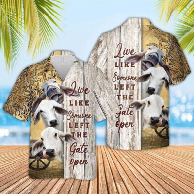 Hawaiian Cow Shirt, Brahman Woods Pattern Hawaiian Shirt, Animal Hawaiian Shirt, Farmer Short Sleeve Shirt