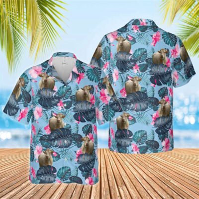 Hawaiian Cow Shirt, Charolais Blue Hibiscus Hawaiian Shirt, Animal Hawaiian Shirt, Farmer Short Sleeve Shirt