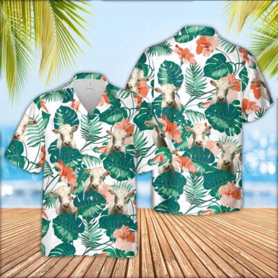 Hawaiian Cow Shirt, Charolais Cattle Pattern 3D Men Hawaiian Shirt, Animal Hawaiian Shirt, Farmer Short Sleeve Shirt