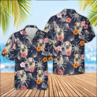 Hawaiian Cow Shirt, Charolais Cattle Tropical Exotic Hawaiian Shirt, Animal Hawaiian Shirt, Farmer Short Sleeve Shirt