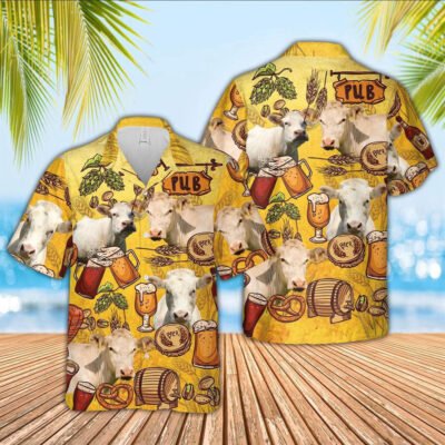 Hawaiian Cow Shirt, Charolais Drink Beer Pattern 3D Hawaiian Shirt, Animal Hawaiian Shirt, Farmer Short Sleeve Shirt