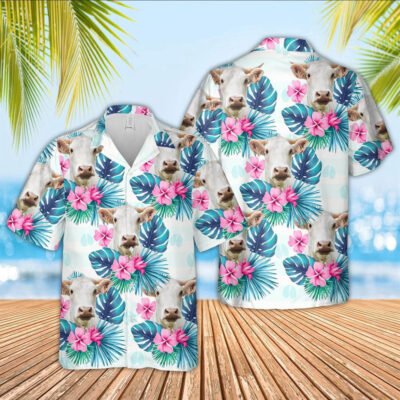 Hawaiian Cow Shirt, Charolais Foot Sign Pattern 3D Hawaiian Shirt, Animal Hawaiian Shirt, Farmer Short Sleeve Shirt