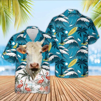 Hawaiian Cow Shirt, Charolais Funny Hawaiian Shirt, Animal Hawaiian Shirt, Farmer Short Sleeve Shirt