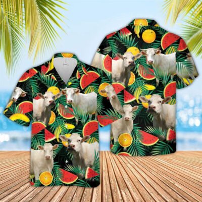 Hawaiian Cow Shirt, Charolais Watermelon Hawaiian Shirt, Animal Hawaiian Shirt, Farmer Short Sleeve Shirt