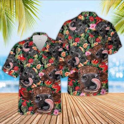 Hawaiian Cow Shirt, Detex Cow And Flower Drawing Hawaiian Shirt, Animal Hawaiian Shirt, Farmer Short Sleeve Shirt