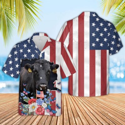 Hawaiian Cow Shirt, Dexter 4Th Of July 3D Hawaiian Shirt, Animal Hawaiian Shirt, Farmer Short Sleeve Shirt