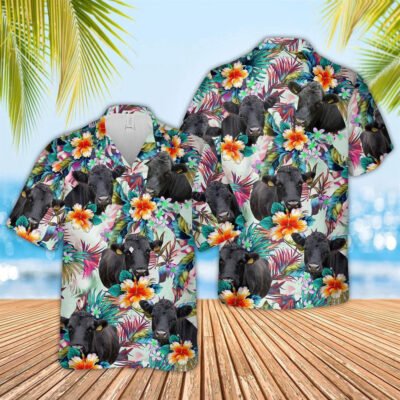 Hawaiian Cow Shirt, Dexter Cows With Flowers 3D Hawaiian Shirt, Animal Hawaiian Shirts, Farmer Shirts