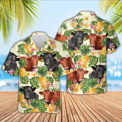 Hawaiian Cow Shirt, Dexter Pineapple Pattern Hawaiian Shirt, Animal Hawaiian Shirt, Farmer Short Sleeve Shirt