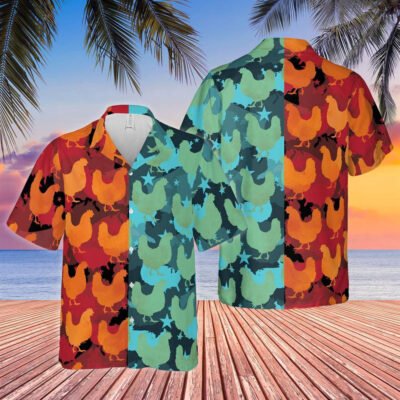 Hawaiian Cow Shirt, Hen Camo Hot And Cold All Over Printed 3D Hawaiian Shirt, Animal Hawaiian Shirts, Farmer Shirts