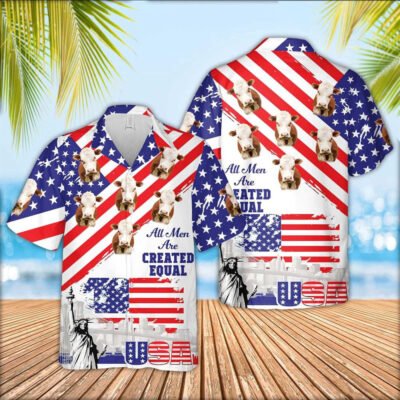 Hawaiian Cow Shirt, Hereford Are Men Are Created Equal 3D Hawaiian Shirt, Animal Hawaiian Shirts, Farmer Shirts