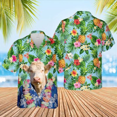Hawaiian Cow Shirt, Hereford Cattle Big Face Funny Hawaiian Shirt, Animal Hawaiian Shirt, Farmer Short Sleeve Shirt
