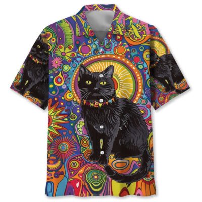 Hippie Black Cat Hawaiian Shirt, Cat Hawaiian Shirt, Funny Hawaiian Shirts