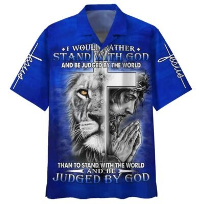 I Would Rather Stand With God Jesus And The Lion Hawaiian Shirt For Men, Christian Hawaiian Shirt, Gift For Christian Short Sleeve Shirt