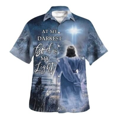 Jesus At My Darkest God Is My Light Hawaiian Shirt For Men, Christian Hawaiian Shirt, Gift For Christian Short Sleeve Shirt