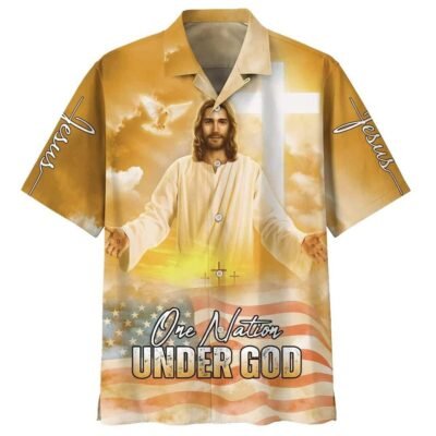 Jesus Greets You Christian Faith American Flag Hawaiian Shirt For Men, Christian Hawaiian Shirt, Gift For Christian Short Sleeve Shirt