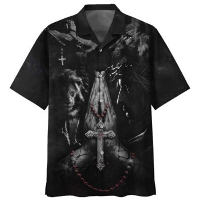Jesus Hands Praying Lion Hawaiian Shirt For Men, Christian Hawaiian Shirt, Gift For Christian