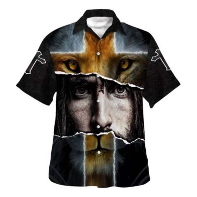 Jesus Lion Cross Christian Faith For Friend Hawaiian Shirt For Men, Christian Hawaiian Shirt, Gift For Christian