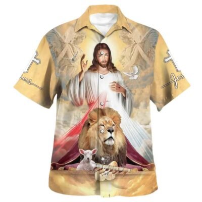 Jesus The Lion And The Lamb Hawaiian Shirt For Men, Christian Hawaiian Shirt, Gift For Christian