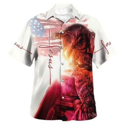 Jesus US American Flag Hawaiian Shirt For Men, Christian Hawaiian Shirt, Gift For Christian