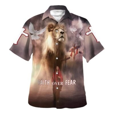 Jesus Walk On The Water Bible Verse Faith Over Fear Hawaiian Shirt For Men, Christian Hawaiian Shirt, Gift For Christian