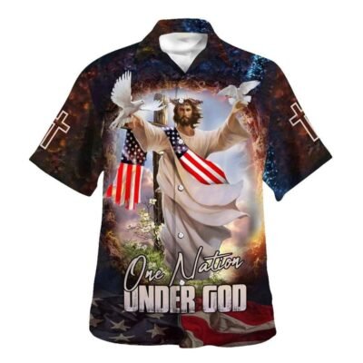 Jesus With His Arms Open Dove One Nation Under God Christian Hawaiian Shirt For Men, Christian Hawaiian Shirt, Gift For Christian