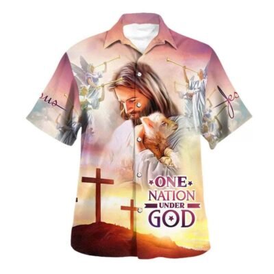 Lamb Of God Jesus Christ One Nation Under God Hawaiian Shirt For Men, Christian Hawaiian Shirt, Gift For Christian Short Sleeve Shirt