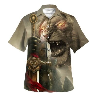 Lion Knight Of The Temple Armor Of God Hawaiian Shirt For Men, Christian Hawaiian Shirt, Gift For Christian