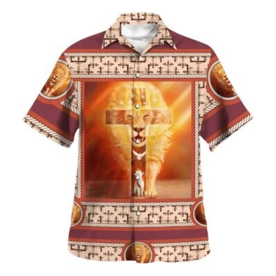 Lion Of Judah Lamb Of God Dove Hawaiian Shirt For Men, Christian Hawaiian Shirt, Gift For Christian Short Sleeve Shirt
