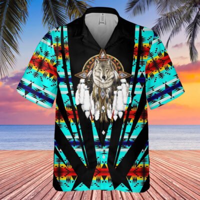Native American Hawaiian Shirt, Live Strong Like Wolves Hawaiian Shirt, Wolf Native Hawaiian Short Sleeve Shirt