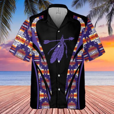 Native American Hawaiian Shirt, Spiritual Feather Hawaiian Shirt, Native Pattern Short Sleeve Shirt