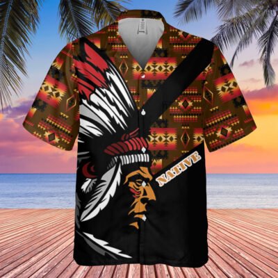 Native American Hawaiian Shirt, Storytelling Patterns Hawaiian Shirt, Native American Chief Shirt, Native Pattern Short Sleeve Shirt
