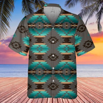 Native American Hawaiian Shirt, Zigzag Zest Hawaiian Shirt, Native Pattern Short Sleeve Shirt