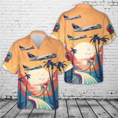 Navy Hawaiian Shirt, Us Navy A-7B Corsair Ii Of Attack Squadron 203 (Va-203) Blue Dolphins Hawaiian Shirt, Navy Shirts Mens