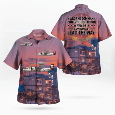 Navy Hawaiian Shirt, Us Navy Airborne Command &Amp Control Squadron 116 (Vaw-116) Sun Kings E-2 Hawkeye Hawaiian Shirt, Navy Shirts Mens