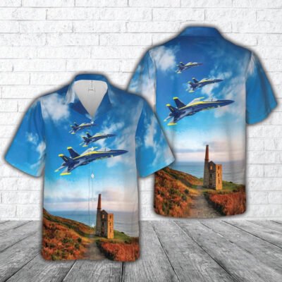 Navy Hawaiian Shirt, Us Navy Blue Angels #1 Fa-18C Hawaiian Shirt, Navy Shirts Mens
