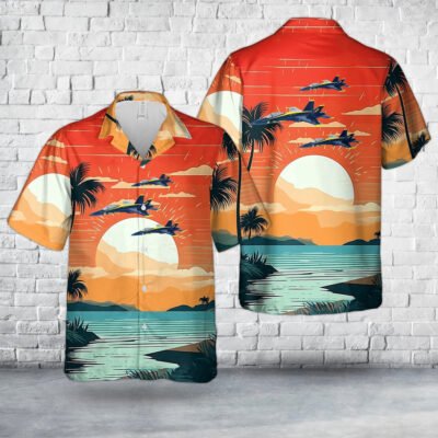 Navy Hawaiian Shirt, Us Navy Blue Angels #2 Fa-18C Hawaiian Shirt, Navy Shirts Mens