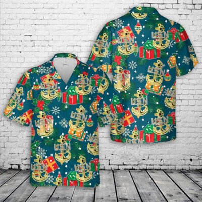 Navy Hawaiian Shirt, Us Navy Chief Anchor Christmas Hawaiian Shirt, Navy Shirts Mens