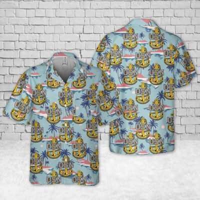 Navy Hawaiian Shirt, Us Navy Chief Petty Officer Chief'S Fouled Anchor Pocket Hawaiian Shirt, Navy Shirts Mens