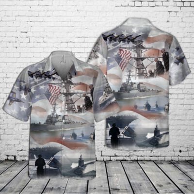 Navy Hawaiian Shirt, Us Navy Collage Pocket Hawaiian Shirt, Navy Shirts Mens