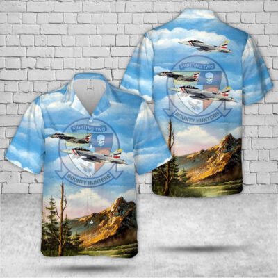 Navy Hawaiian Shirt, Us Navy F-14D Tomcat Of Vf-2 Bounty Hunters Hawaiian Shirt, Navy Shirts Mens