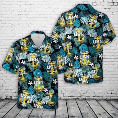 Navy Hawaiian Shirt, Us Navy Master Chief Anchor Hawaiian Shirt, Navy Shirts Mens